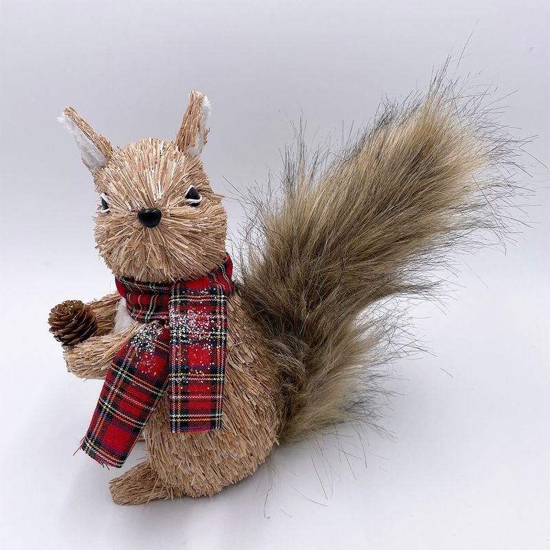 Squirrel Christmas Decoration Light Brown with Tartan Pattern - 25cm by Christmas Time