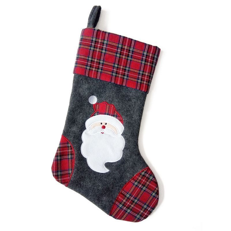 Christmas Stocking Grey & Red with Tartan Pattern - 46cm by Christmas Inspiration