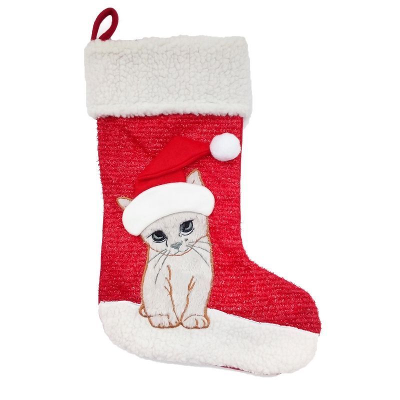Cat Christmas Stocking 20 Inch - Red