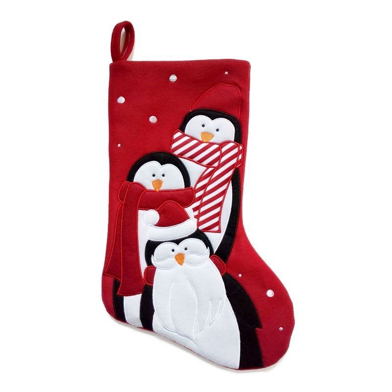 Christmas Stocking Red & White with Penguin Pattern - 46cm by Christmas Inspiration