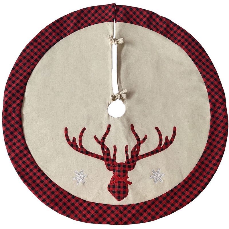 Reindeer Christmas Tree Skirt - Red Chequered
