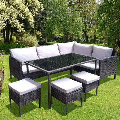 Product photograph of Avignon Garden Corner Sofa By Croft - 8 Seats Flat Weave Rattan White from QD stores