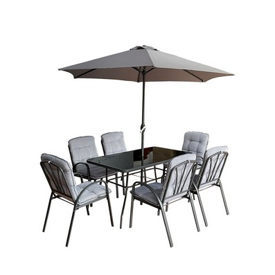 Product photograph of Hartwell Garden Patio Dining Set By Croft - 6 Seats Grey White Cushions from QD stores