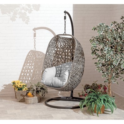 Product photograph of Brampton Flat Weave Rattan Garden Cocoon Chair By Croft With Grey from QD stores