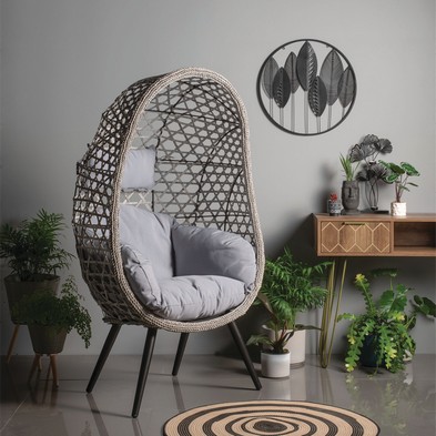 See more information about the Naples Rattan Garden Cocoon Chair by Croft with Grey Cushions