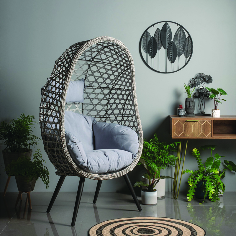 Naples Flat Weave Rattan Garden Cocoon Chair by Croft with Grey