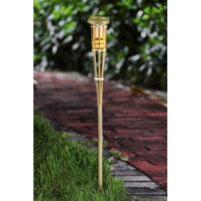 Product photograph of Tiki Torch Solar Garden Stake Light Decoration 12 Orange Led - 71cm By Bright Garden from QD stores