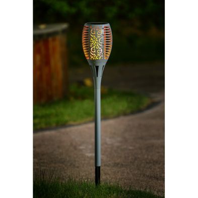 Grey Torch Solar Garden Stake Light 36 Orange Led 78cm By Bright Garden