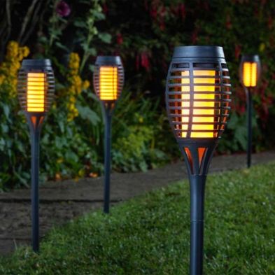 5 Pack Slate Grey Solar Party Flaming Torch Light Stake Lantern Led