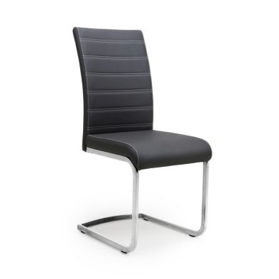 Product photograph of Pair Of Dining Chairs Black Horizontal Stitch Faux Leather - Metal Cantilever Legs from QD stores