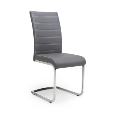 Product photograph of Pair Of Dining Chairs Grey Horizontal Stitch Faux Leather - Metal Cantilever Legs from QD stores