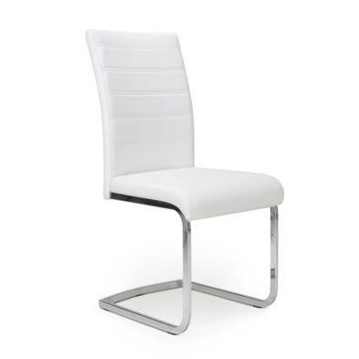 Product photograph of Pair Of Dining Chairs White Horizontal Stitch Faux Leather - Metal Cantilever Legs from QD stores