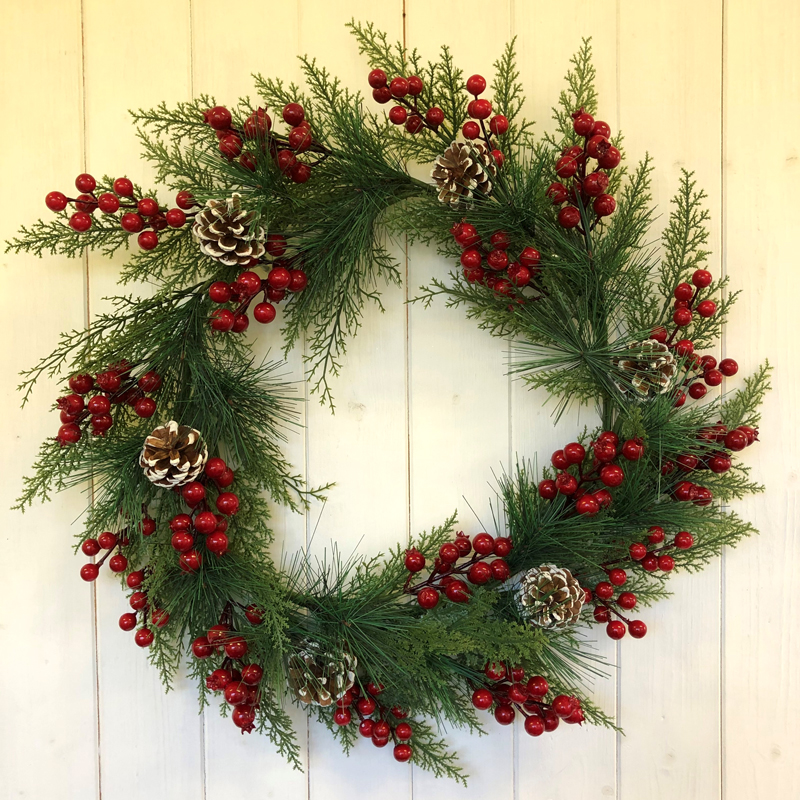 Berries & Twigs Wreath Christmas Decoration Green & Red with Pinecones & Berries Pattern - 102cm by Florelle