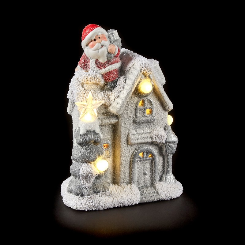 Santa And House Indoor Christmas Decoration LED Warm White - 20cm by Astralis