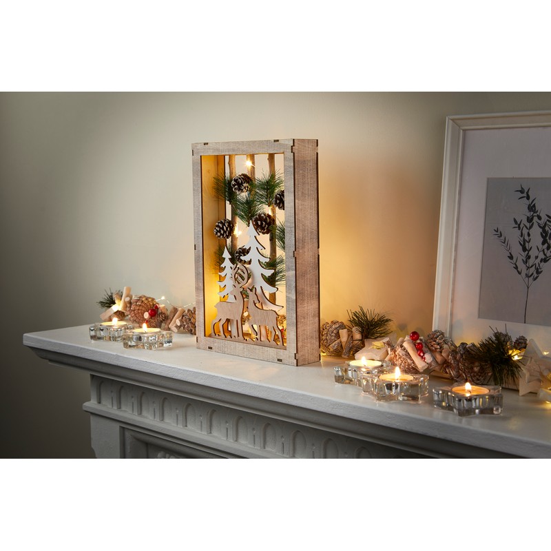 Wood Frame With Christmas Scene 10 LED Warm White - 30cm by Astralis