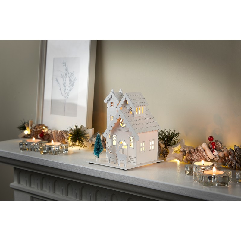 House And Reindeer Christmas Decoration 3 LED Warm White 17.5Cm by Astralis