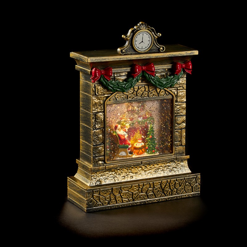 Fireplace Glitter Snow Lantern With Santa Warm White LED Christmas - 26cm by Astralis