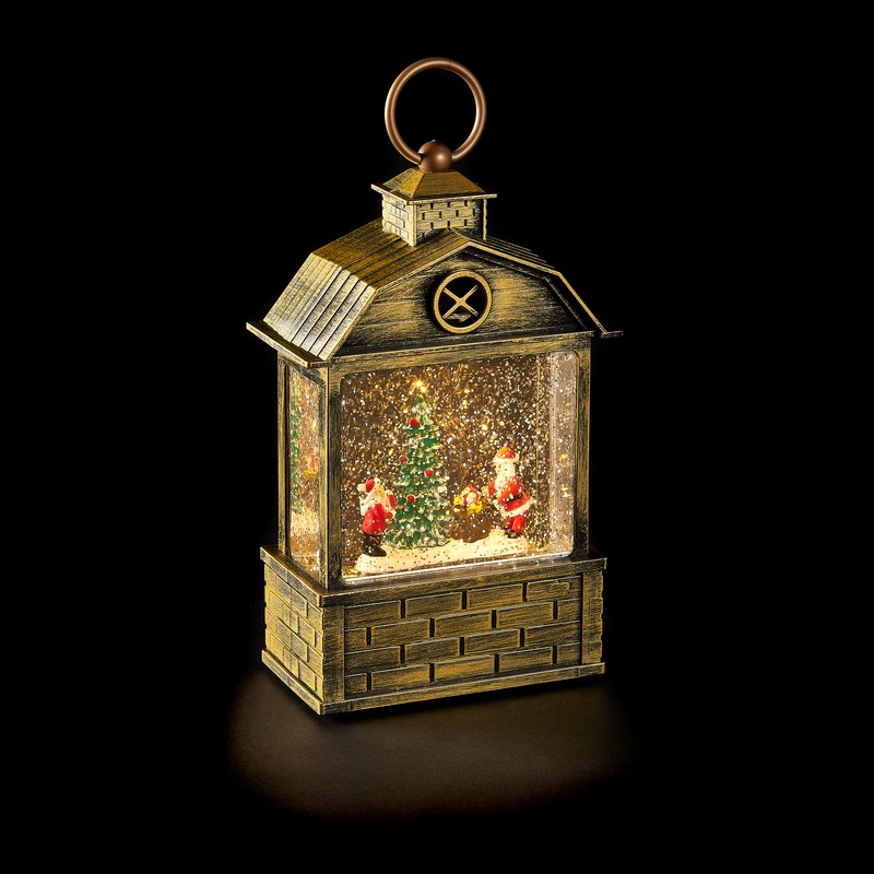 Glitter Snow Lantern With Santa Warm White LED Christmas - 27cm by Astralis