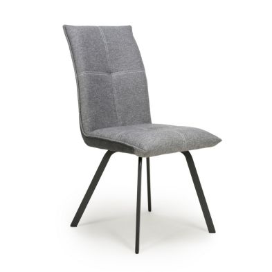 Pair Of Contemporary Dining Chairs Grey Linen Effect Black Metal Legs