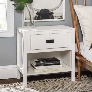 Contemporary Bedside Table White 1 Shelf 1 Drawer from QD Stores