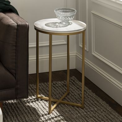 Product photograph of Deco Circular Side Table Gold And White from QD stores