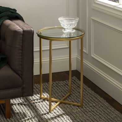 Deco Circular Side Table Metal Glass Gold
