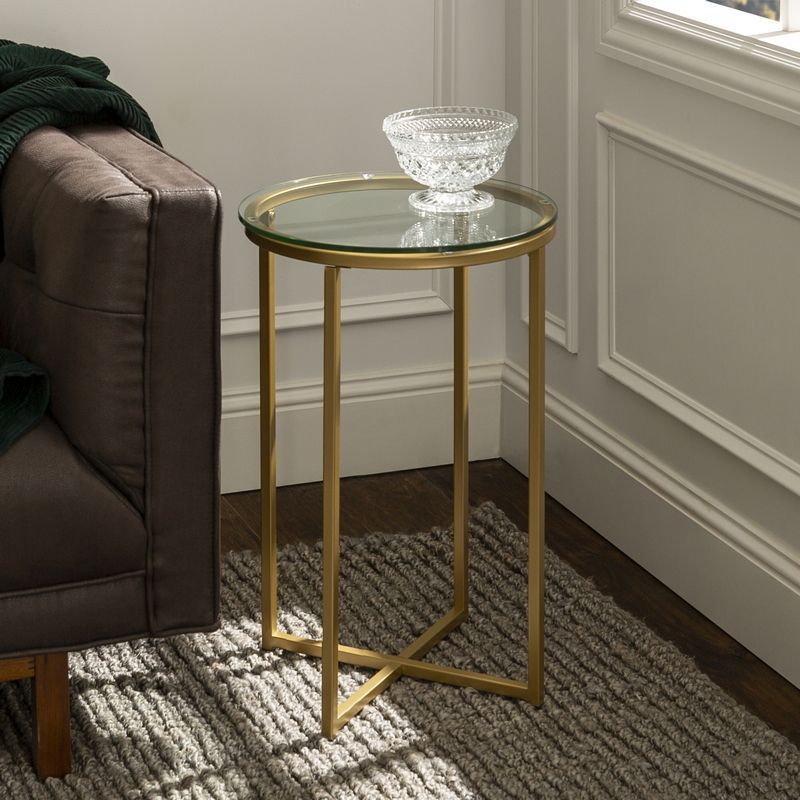 Deco Circular Side Table Metal & Glass Gold