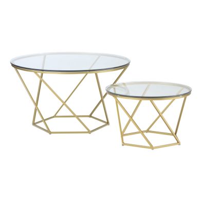 Deco Circular Nest Of 2 Tables Metal Glass Gold