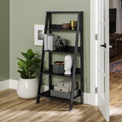 Product photograph of Ladder Tall Bookcase Black 4 Shelves from QD stores