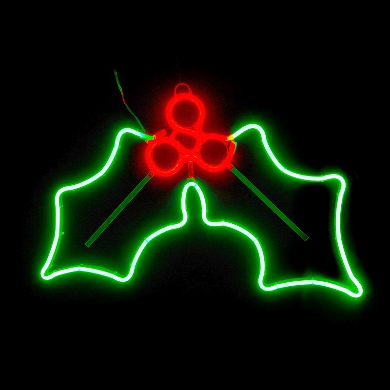 Holly Neon Christmas Light Feature Red & Green - 55cm