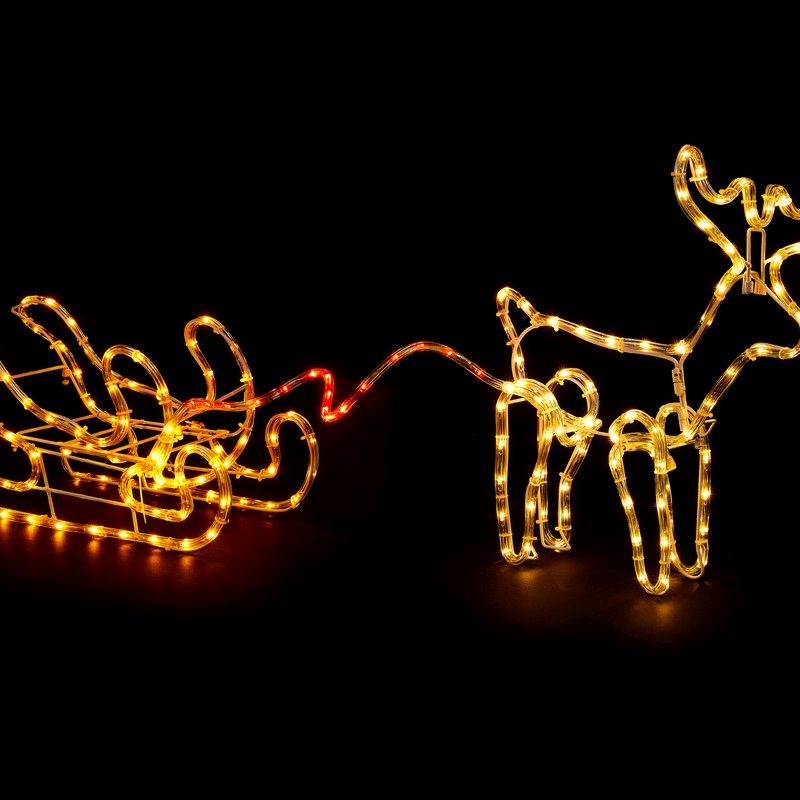 Reindeer with Sleigh Christmas Light Feature White & Warm White - 145cm