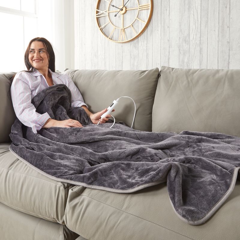 Huggleland Supersoft Electric Heated Fleece Throw - Dark Grey 152cm - Buy  Online at QD Stores