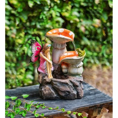 Product photograph of Fairy Mushroom 3-tier Cascading Solar Garden Fountain Water Feature - 41 5cm By Bright Garden from QD stores
