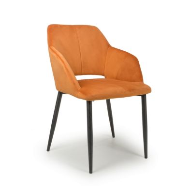 Pair Of Contemporary Dining Chairs Orange Brushed Velvet