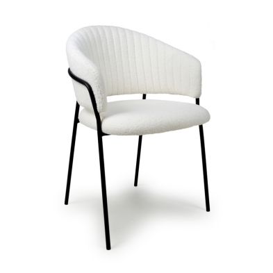 Pair Of Contemporary Dining Chairs White Vertical Stitch Black Legs