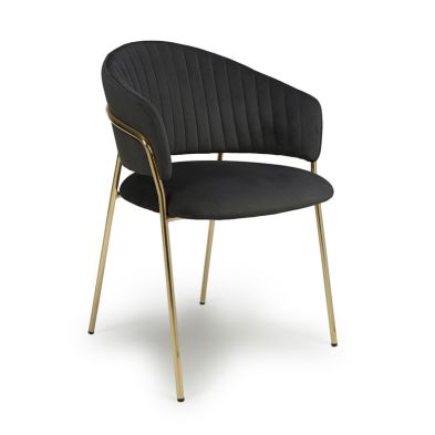 Pair Of Contemporary Dining Chairs Black Vertical Stitch Gold Legs