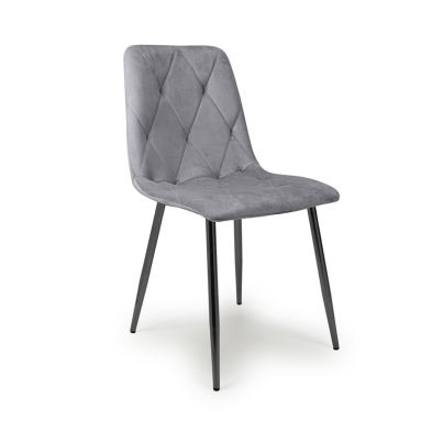 4 Contemporary Dining Chairs Diamond Stitch Grey Black Metal Legs
