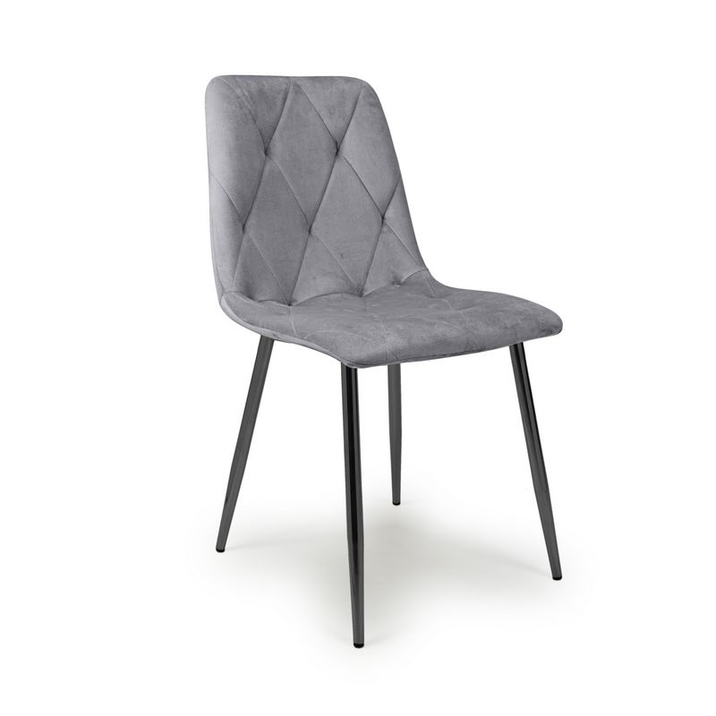4 Contemporary Dining Chairs Diamond Stitch Grey - Black Metal Legs