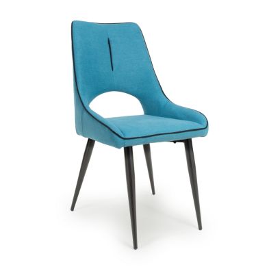 Pair Of Contemporary Dining Chairs Blue Chenille Black Metal Legs