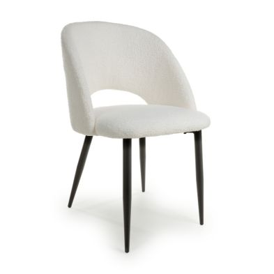 Pair Of Contemporary Dining Chairs White Chenille Black Metal Legs