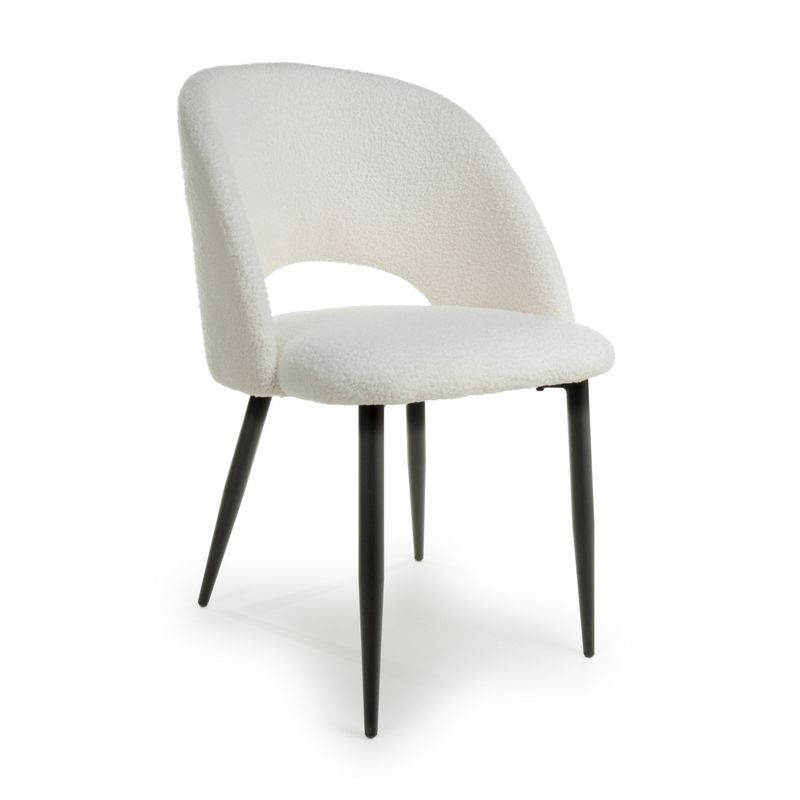 Pair of Contemporary Dining Chairs White Chenille - Black Metal Legs