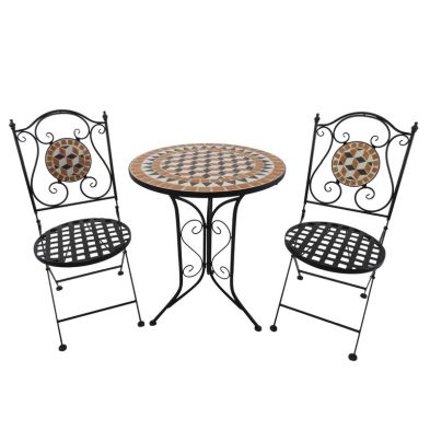 Outsunny 3 Pcs Garden Mosaic Bistro Set Outdoor Patio 2 Folding Chairs 1 Round Table Outdoor Furniture Vintage