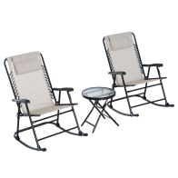 See more information about the Outsunny 3 Piece Outdoor Rocking Set With 2 Folding Chairs And 1 Tempered Glass Table