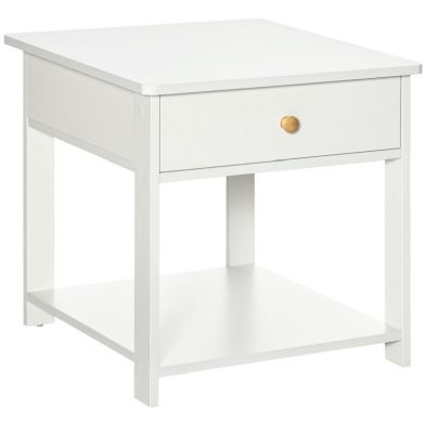 Homcom Classic Bedside Table With Drawer And Shelf White