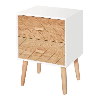Homcom 2 Drawers Bedside Table With Pine Legs Bedroom Wooden Storage Cabinet Natural