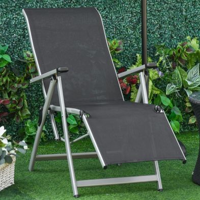 Product photograph of Outsunny Outdoor Sun Lounger 10-position Adjustable Texteline Folding Reclining Chairs With Footrest For Patio Garden Black And Grey from QD stores