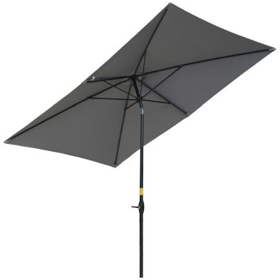 Outsunny 2 X 3m Rectangular Market Umbrella Patio Outdoor Table Umbrellas With Crank Push Button Tilt Dark Grey