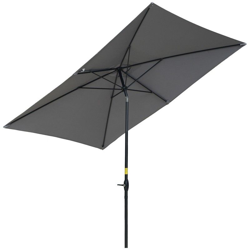 Outsunny 2 X 3M Rectangular Market Umbrella Patio Outdoor Table Umbrellas With Crank & Push Button Tilt Dark Grey