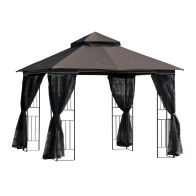 See more information about the Outsunny 3 X 3 Meter Metal Gazebo Garden Outdoor 2-Tier Roof Marquee Party Tent Canopy Pavillion Patio Shelter With Netting And Shelf Coffee