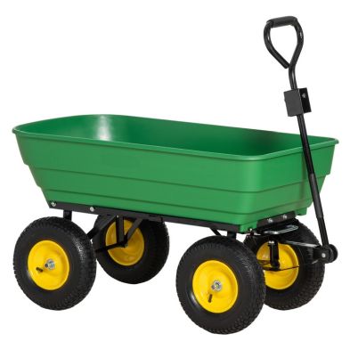Product photograph of Outsunny 125 Litre Large Garden Cart Heavy Duty 4 Wheel Trolley Dump Wheelbarrow Tipping Truck Trailer - Green from QD stores